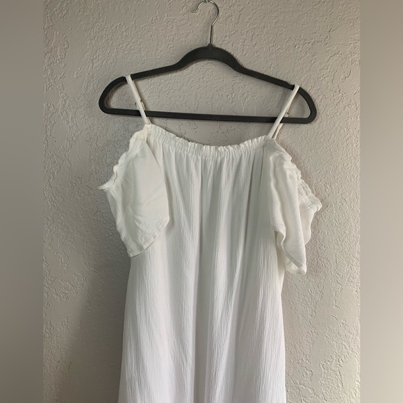 White swim cover up, dress, multicolor fringe, fits Large to 2X - Picture 5 of 10